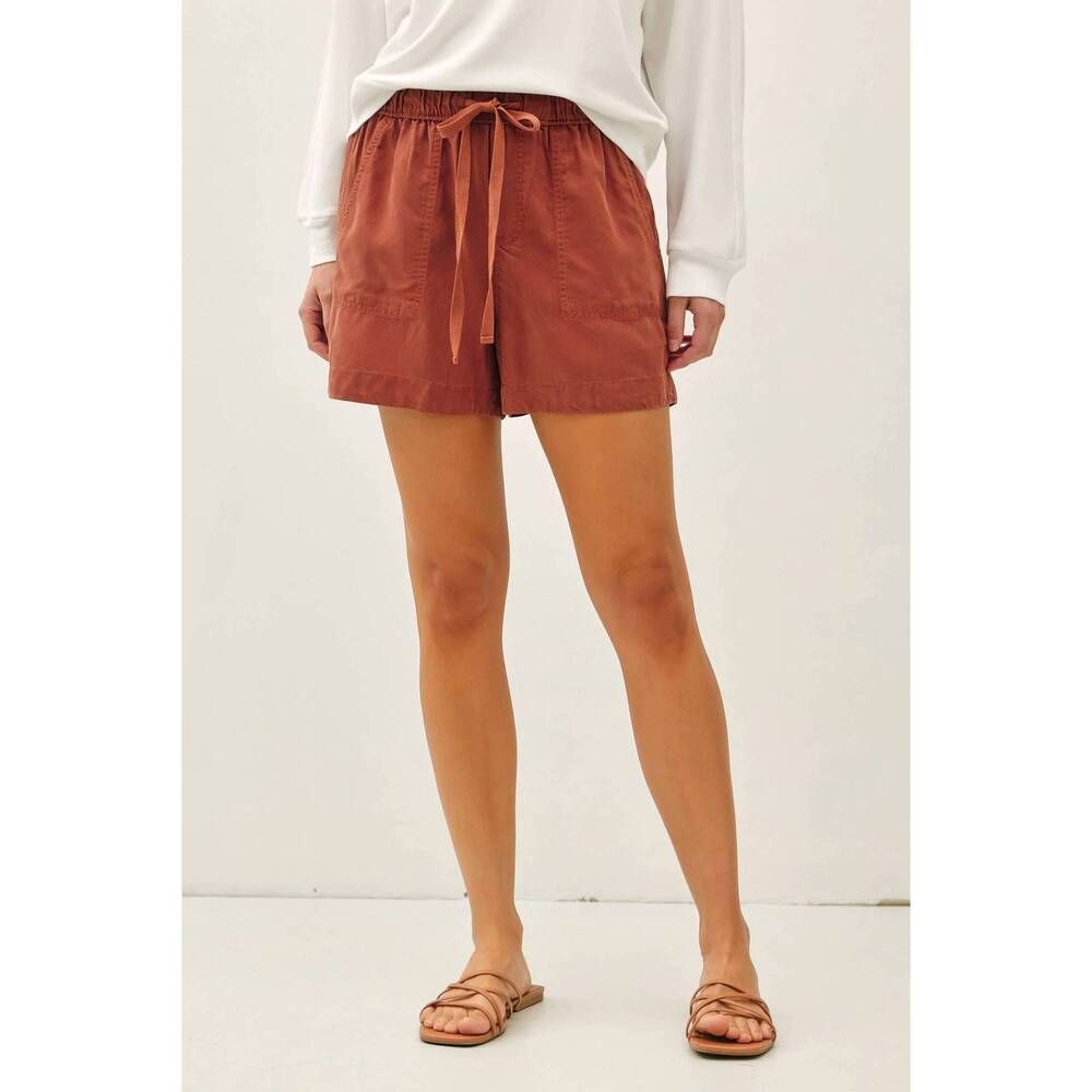 NEW BE COOL high rise tie shorts in dark rust